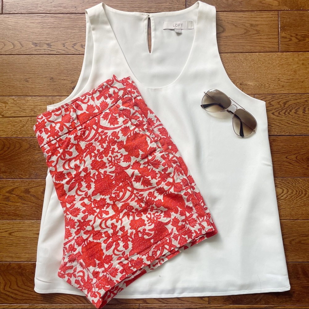 LOFT orange floral linen-blend shorts